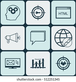 Set Of Marketing Icons On Coding, Conference And Keyword Optimisation Topics. Editable Vector Illustration. Includes Conference, Focus, Optimization And More Vector Icons.