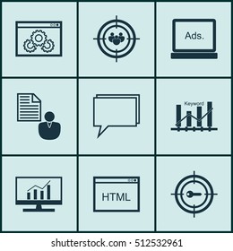 Set Of Marketing Icons On Coding, Conference And Market Research Topics. Editable Vector Illustration. Includes Focus, HTML, Advertising And More Vector Icons.