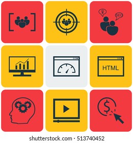 Set Of Marketing Icons On Coding, Brain Process And SEO Brainstorm Topics. Editable Vector Illustration. Includes Consulting, Plan, Dynamics And More Vector Icons.