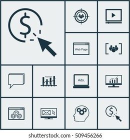 Set Of Marketing Icons On Conference, Focus Group And PPC Topics. Editable Vector Illustration. Includes Conference, Browser, Website And More Vector Icons.