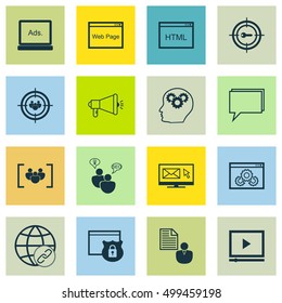 Set Of Marketing Icons On Connectivity, Media Campaign, Website And Other Topics. Editable Vector Illustration. Includes Link, Web, Keyword And More Vector Icons.