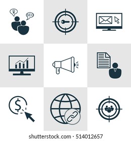 Set Of Marketing Icons On Connectivity, Report And Keyword Marketing Topics. Editable Vector Illustration. Includes Client, Research, Audience And More Vector Icons.
