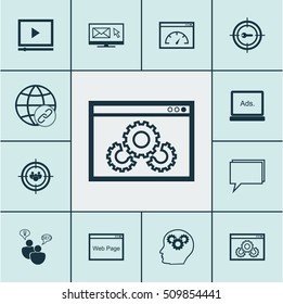 Set Of Marketing Icons On Digital Media, Brain Process And Website Performance Topics. Editable Vector Illustration. Includes Target, Optimization, Marketing And More Vector Icons.