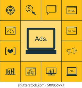 Set Of Marketing Icons On Digital Media, Media Campaign And Conference Topics. Editable Vector Illustration. Includes Advertising, Speed, Audience And More Vector Icons.