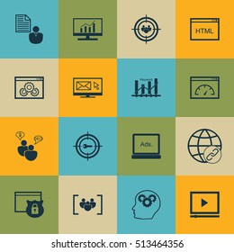 Set Of Marketing Icons On Digital Media, Focus Group And Security Topics. Editable Vector Illustration. Includes Advertising, Performance, Page And More Vector Icons.