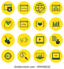 Set Of Marketing Icons On Keyword Optimisation, Market Research, Website And Other Topics. Editable Vector Illustration. Includes Analytics, Security, Creativity And More Vector Icons.