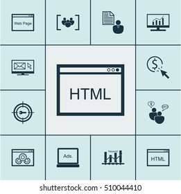 Set Of Marketing Icons On Keyword Optimisation, Newsletter And Questionnaire Topics. Editable Vector Illustration. Includes Comprehensive, Display, Target And More Vector Icons.