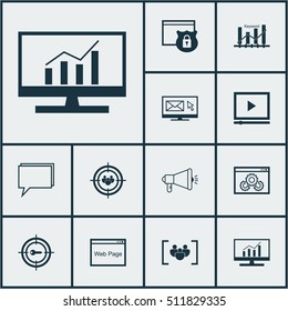Set Of Marketing Icons On Keyword Promotion, Market Research And Security Topics. Editable Vector Illustration. Includes Online, Advertising, Community And More Vector Icons.