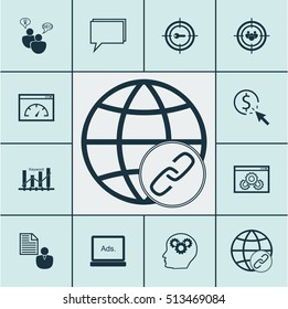 Set Of Marketing Icons On Keyword Optimisation, Digital Media And Report Topics. Editable Vector Illustration. Includes Brief, Focus, Keyword And More Vector Icons.