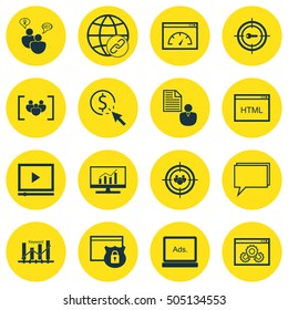 Set Of Marketing Icons On Loading Speed, Keyword Marketing And Focus Group Topics. Editable Vector Illustration. Includes Comprehensive, Digital And Target Vector Icons.