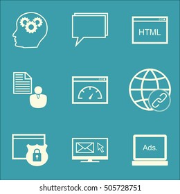 Set Of Marketing Icons On Loading Speed, Brain Process And Digital Media Topics. Editable Vector Illustration. Includes Brief, Link And Security Vector Icons.