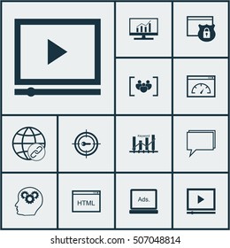 Set Of Marketing Icons On Loading Speed, Keyword Marketing And Market Research Topics. Editable Vector Illustration. Includes Advertising, Website, Keyword And More Vector Icons.