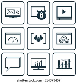 Set Of Marketing Icons On Loading Speed, Keyword Optimisation And Conference Topics. Editable Vector Illustration. Includes Website, Speed, Performance And More