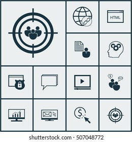 Set Of Marketing Icons On Market Research, PPC And Newsletter Topics. Editable Vector Illustration. Includes Protected, Research, Link And More Vector Icons.