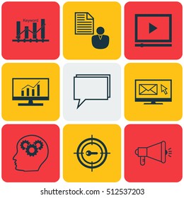 Set Of Marketing Icons On Media Campaign, Keyword Marketing And Brain Process Topics. Editable Vector Illustration. Includes Viral, Client, Creativity And More Vector Icons.