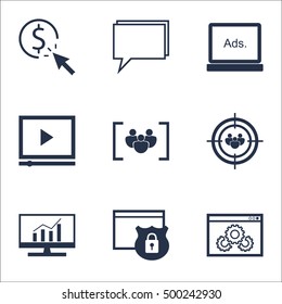 Set Of Marketing Icons On PPC, Security And Focus Group Topics. Editable Vector Illustration. Includes Focus, Audience And Website Vector Icons.
