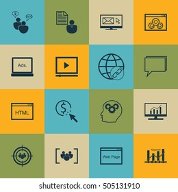 Set Of Marketing Icons On PPC, Website Performance And Digital Media Topics. Editable Vector Illustration. Includes Display, Optimization And Brain Vector Icons.