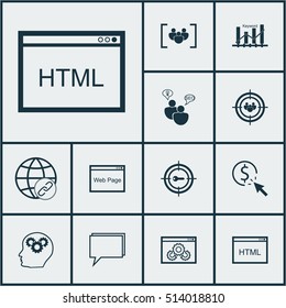 Set Of Marketing Icons On PPC, Focus Group And Website Performance Topics. Editable Vector Illustration. Includes Plan, Keyword, Ranking And More Vector Icons.