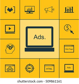 Set Of Marketing Icons On Questionnaire, Keyword Optimisation And Market Research Topics. Editable Vector Illustration. Includes Click, Advertising, Group And More Vector Icons.