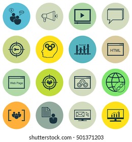 Set Of Marketing Icons On Report, Coding And SEO Brainstorm Topics. Editable Vector Illustration. Includes Performance, Page And Target Vector Icons.