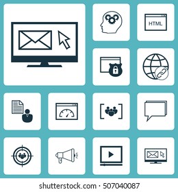 Set Of Marketing Icons On Report, Media Campaign And Coding Topics. Editable Vector Illustration. Includes Target, Plan, Group And More Vector Icons.