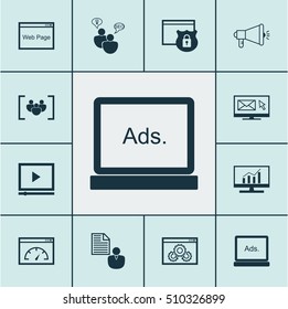 Set Of Marketing Icons On Report, Questionnaire And Digital Media Topics. Editable Vector Illustration. Includes Web, Email, Performance And More Vector Icons.