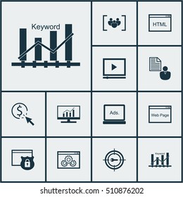 Set Of Marketing Icons On Report, Website Performance And Security Topics. Editable Vector Illustration. Includes Page, Dynamics, Optimization And More Vector Icons.