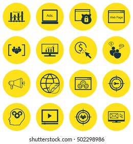 Set Of Marketing Icons On Security, Keyword Optimisation And Video Player Topics. Editable Vector Illustration. Includes Page, Keyword And Digital Vector Icons.