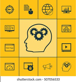 Set Of Marketing Icons On Security, Keyword Marketing And Video Player Topics. Editable Vector Illustration. Includes Dynamics, Viral, Matching And More Vector Icons.