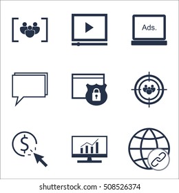Set Of Marketing Icons On Security, Market Research And Video Player Topics. Editable Vector Illustration. Includes Matching, Consulting And Display Vector Icons.
