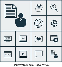 Set Of Marketing Icons On Security, Report And Focus Group Topics. Editable Vector Illustration. Includes Brain, Bulding, Website And More Vector Icons.