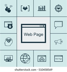 Set Of Marketing Icons On Security, Conference And Website Topics. Editable Vector Illustration. Includes Analytics, Bulding, SEO And More Vector Icons.