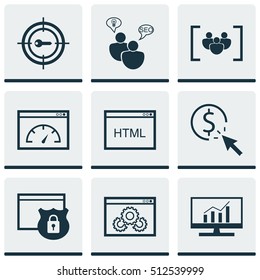 Set Of Marketing Icons On SEO Brainstorm, Loading Speed And Keyword Marketing Topics. Editable Vector Illustration. Includes HTML, Code, Speed And More Vector Icons.