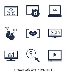 Set Of Marketing Icons On Video Player, Website Performance And Digital Media Topics. Editable Vector Illustration. Includes Research, Advertising And Digital Vector Icons.