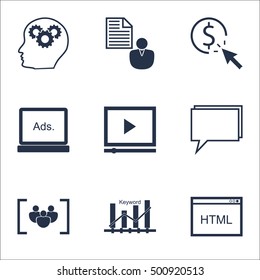 Set Of Marketing Icons On Video Player, PPC And Report Topics. Editable Vector Illustration. Includes Client, Advertising And Creativity Vector Icons.