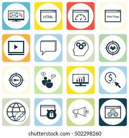 Set Of Marketing Icons On Video Player, Focus Group And Coding Topics. Editable Vector Illustration. Includes Research, Consulting And Website Vector Icons.
