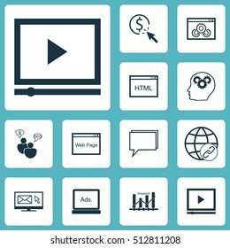 Set Of Marketing Icons On Video Player, Conference And Website Performance Topics. Editable Vector Illustration. Includes Conference, Optimization, Click And More Vector Icons.