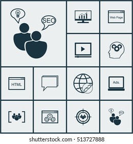 Set Of Marketing Icons On Video Player, Market Research And Focus Group Topics. Editable Vector Illustration. Includes Brain, Performance, Comprehensive And More Vector Icons.