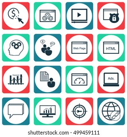 Set Of Marketing Icons On Website Performance, PPC, Security And Other Topics. Editable Vector Illustration. Includes Digital, SEO, Brain And More Vector Icons.