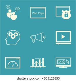 Set Of Marketing Icons On Website, Loading Speed And Brain Process Topics. Editable Vector Illustration. Includes Optimization, Ranking And Website Vector Icons.