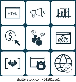 Set Of Marketing Icons On Website Performance, Security And SEO Brainstorm Topics. Editable Vector Illustration. Includes Optimization, HTML, Web And More Vector Icons.