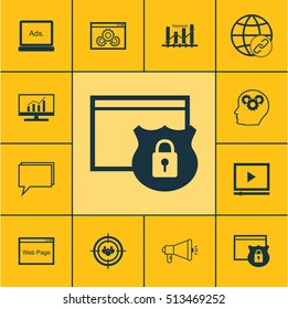 Set Of Marketing Icons On Website Performance, Focus Group And Brain Process Topics. Editable Vector Illustration. Includes Brain, Bulding, Web And More Vector Icons.