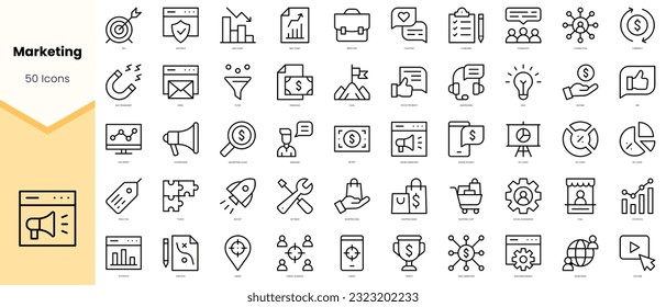 Set of marketing Icons. Simple line art style icons pack. Vector illustration