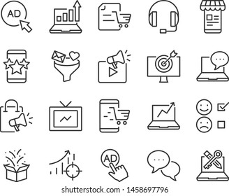 set of marketing icons, such as customer, analytics, advertise