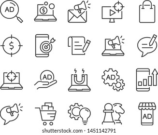 set of marketing icons, such as strategy, planning, service, campaign, customer target, social media ads