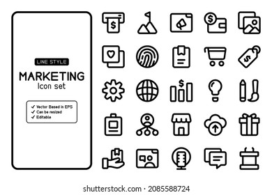 Set von Marketing-Symbole und es Vektorgrafik-basiert. Es kann in Ihren Marketinginhalten verwendet werden. es enthält das Symbol, Ziel, veröffentlichen, Bonus, Lieferung, Podium, Website und mehr.