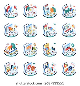 Conjunto de ilustrações isométricas de marketing�