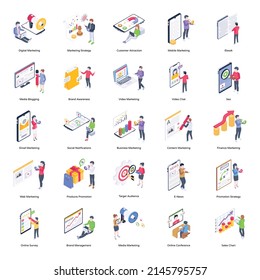 Set of Marketing Isometric Vector Designs

