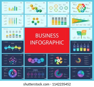 Set of marketing or production concept infographic charts. Graphic elements for presentation slide templates. For corporate report, advertising, banner and brochure design.