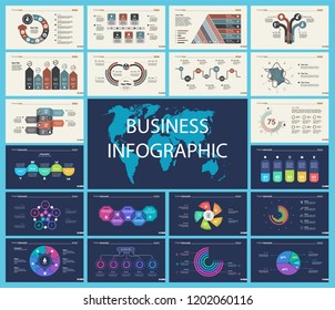 Set of marketing or production concept infographic charts. Graphic elements for presentation slide templates. For corporate report, advertising, banner and brochure design.